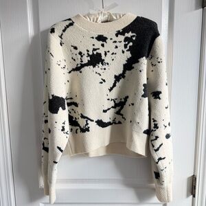 Kerisma Carrera Sweater Ecru / Black Abstract Marble Pattern Crewneck Size M / L